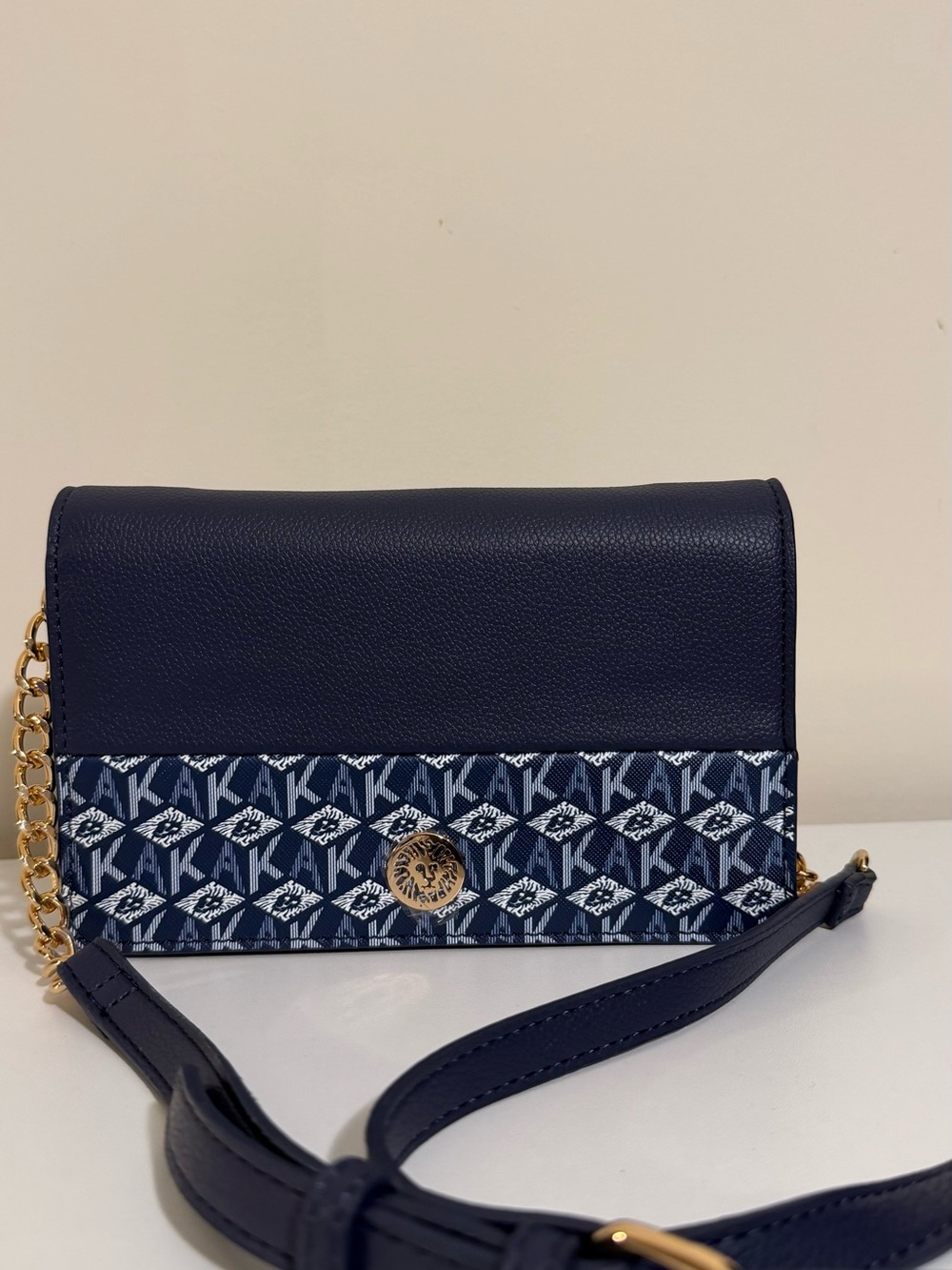 Anne Klein Navy Logo Jacquard Crossbody Bag